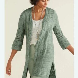 Soft Surroundings Calistoga Pointelle Cardigan in Green Miljeu XL